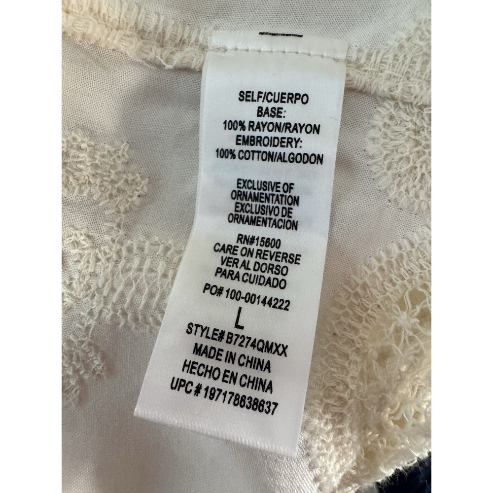 Democracy Embroidered Rayon Boho Peasant Top Crochet Lace Bell Sleeve L - Picture 9 of 10